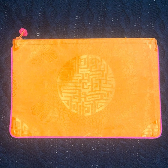 Asian Orange Silk Zippered pouch / all purpose/ makeup bag 9 x 6 - Picture 2 of 7